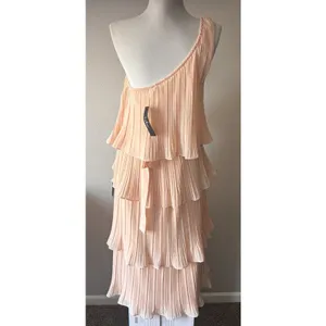 Lulus Blush‎ Pink One Shoulder Midi Tiered Dress Summer Wedding Vacation Medium thumbnail 7