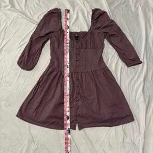 BDG Urban Outfitters Mauve Brown Puff Sleeve Button Front Mini Dress Size Small thumbnail 3