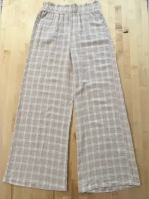 Show Me Your Mumu Roitman Cream Plaid Gauze Wide Leg Pants thumbnail 1