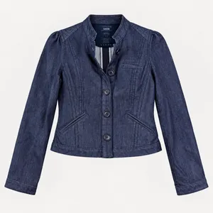 Louie Women 4 Dark Wash Denim Military Jacket Cropped Structured Fitted Moto Y2K thumbnail 1