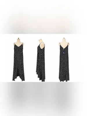 Polka Dot Spaghetti Strap Maxi Dress - Black & White thumbnail 3