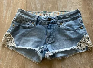 Roxy crochet side distressed destroyed daisy duke denim shorts 0 thumbnail 1