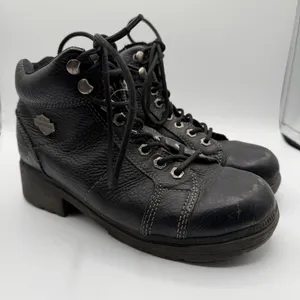Harley-Davidson 84280 Black Leather Moto Lace Up Ankle Boots Women 8 thumbnail 1