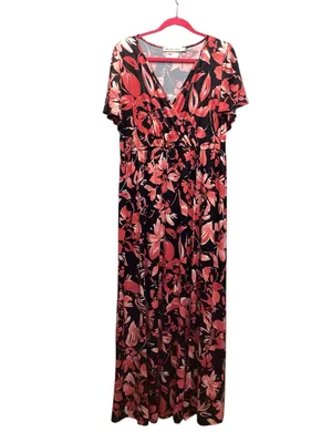 Michelle Mae resortwear Black Maxi Dress with Coral Floral Pattern size XL thumbnail 2