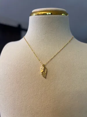 Handmade Angel wings 925 Sterling silver necklace dual charms thumbnail 1