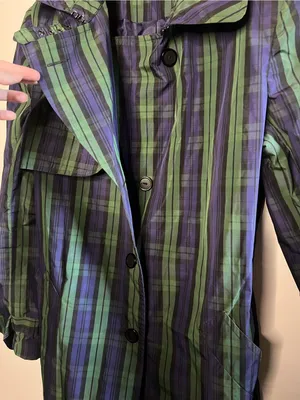Vintage Jeffrey Banks Plaid Trench Coat Longline Belted Green Purple Size M thumbnail 7