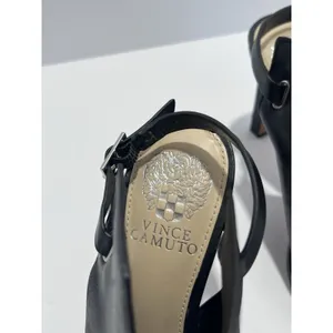 Vince Camuto Neveah Black Leather Peep-Toe Slingback Heel Sandal Silver Size 7 thumbnail 4