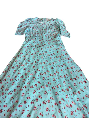 Galon De Blanc Aqua Floral Puff Sleeve Maxi Dress V Neck Ditsy Size 6 Women's thumbnail 5