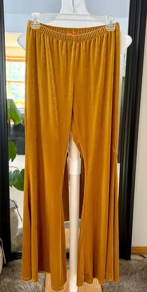 Gold Velvet Retro Wide Leg Stretchy Pants thumbnail 1
