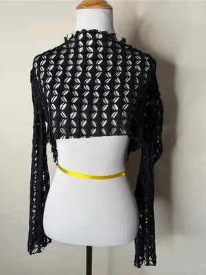 Pretty Damage Black Laser Cut Cropped Long Sleeve Top thumbnail 2