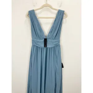 Lulus Heavenly Hues Light Blue Maxi Dress Chiffon Bridesmaid Formal Small NWT thumbnail 6