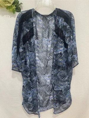 Express Tropical Print Sheer Kimono Women’s XS Black Lace Open Front thumbnail 1