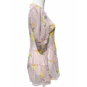 Meraki Mesh Tiered Tunic Top Women’s M Blush Pink Floral Puff Sleeve Cottagecore thumbnail 3