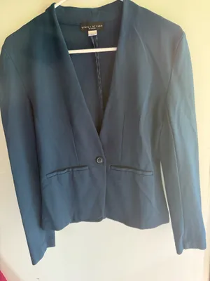 simply styled teal blue, single-button blazer thumbnail 1