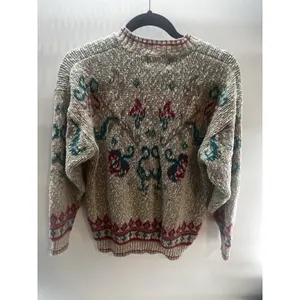 vintage Isle Of Cotton cardigan‎ W/embroidered Flowers Medium Tan thumbnail 5