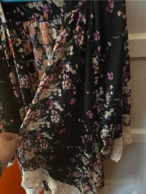 Umgee Boho Floral Open Front Kimono Crochet Lace Hem Festival Layering Top thumbnail 5