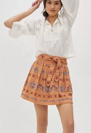 Anthropologie Meghan Embroidered Mini Skirt Size 10 thumbnail 1