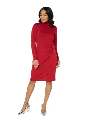 Susan Graver Premier Knit Mock Neck Cold Shoulder Dress Dark Cranberry Red M thumbnail 6