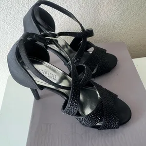 Jennifer Lopez Black Strappy Crystal Accent Heels thumbnail 6