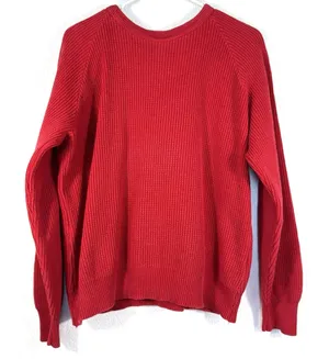 LL Bean Sweater Women’s L Red Cotton Ribbed Knit Pullover Made USA Vintage thumbnail 1