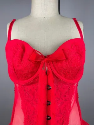 Victoria's Secret Red Lace Mesh Bustier Teddy 36C Y2K Ruffle thumbnail 5