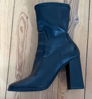 Mango MNG Black Leather Women's Square Toe Boots Heels / Size EU 36 thumbnail 1
