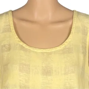 FLAX 100% Linen Yellow Woven Windowpane Check Tank Top Lagenlook Medium FLAW thumbnail 3