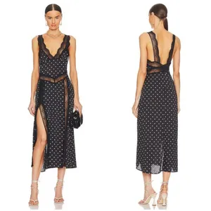 INTIMATELY FREE PEOPLE Bad For You Slip Dress ~ Black Polka Dot Print Lace L NWT thumbnail 2