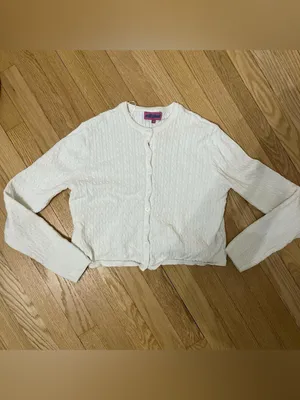 Edikted White Cable-Knit Cardigan with Pink Label thumbnail 2