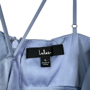 NWT LULU’S Lustrous Love Dusty Blue Satin Halter Cutout Mermaid Maxi Dress Large thumbnail 7