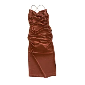 Hello Molly Party Lover Midi Dress‎ Size Large 8 Brown Cowl Neck Ruched Stretch thumbnail 8