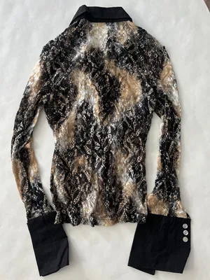 Vintage VTG Tempo Paris 90s Ombre Black Tan Lace Button Down Y2K Collared Top S thumbnail 2