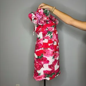 ASOS Luxe- Halter Pink Floral Ruched Mini Dress thumbnail 7