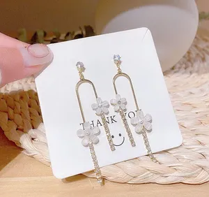 Women's Crystal Flower Dangle Drop Earrings Gold thumbnail 7