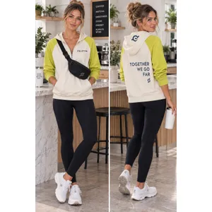 Peloton Colorblock Half Zip Hoodie Ivory Yellow Logo Sweatshirt Medium thumbnail 2