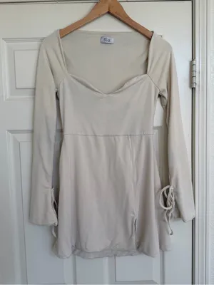 Oh Polly Amryn Ivory Off White Long Sleeve Mini Dress Sweetheart Neckline 10 thumbnail 3
