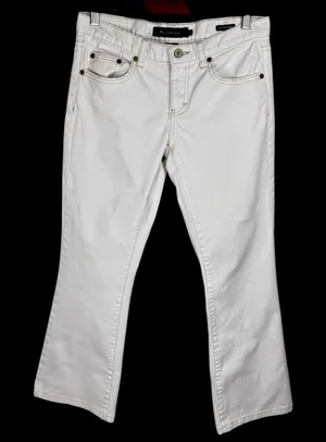 Calvin‎ Klein Women's Sz 2 White Denim Jeans Low Rise Flare 30x27 Short thumbnail 1