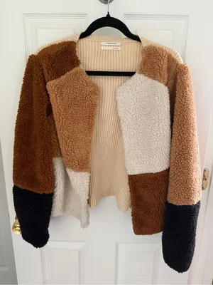 Anthropologie Colorblocked Faux Fur Jacket Size Small thumbnail 3