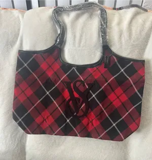 Plaid Tote Bag with Monogram Accent thumbnail 1