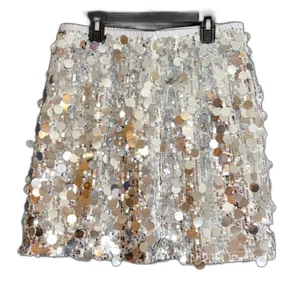New Dwirapal Womens Size XL Silver Disc Sequin Mini Skirt Elastic Waist Party thumbnail 3
