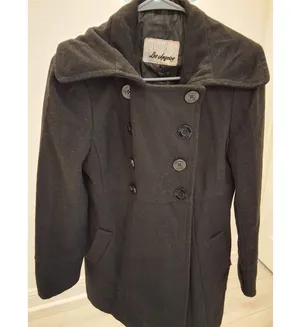 GUESS Black Pea Coat Size S Wool Blend Double Breasted Classic Vintage 1981 thumbnail 1