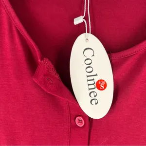 Coolmee‎ Soft Stretch Burgundy Pleated Babydoll Long Sleeve Henley Tunic Top thumbnail 4