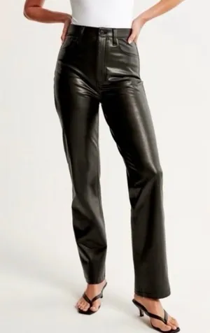Abercrombie & Fitch The 90s Straight Ultra High Rise Vegan Leather Black Size 33 thumbnail 1