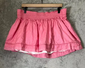Vintage Abercrombie & Fitch Pink Smocked Mini Skirt Large Cotton Ruffle Y2K Boho thumbnail 1
