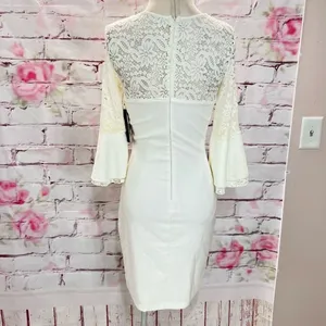 Lulu’s nwt ivory white lace top bell sleeve fitted dress size medium thumbnail 10