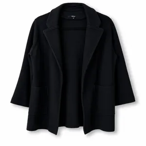 Quince 100% Organic Cotton Black Soft Relaxed Open Front Knit Blazer Medium thumbnail 8