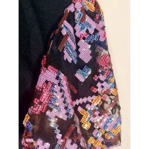 THML Black Knit Top with Purple Pink Sequin Puff Sleeves Size S Small EUC!! thumbnail 5