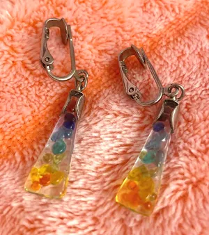 Rainbow Glass Clip On Earrings Silver thumbnail 2