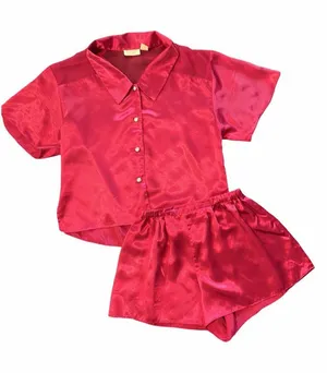 Victoria’s Secret Red VTG ‘80s Gold Label Satin PJ Sleep Shorts Top Set Sz Sm thumbnail 1