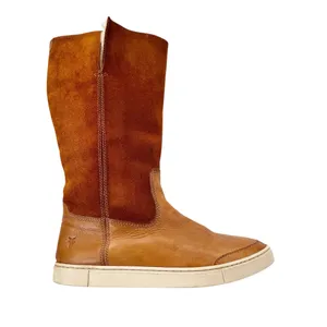 Frye Gemma Tall Shearling Boots Suede and Leather Cognac Size 8.5 thumbnail 5